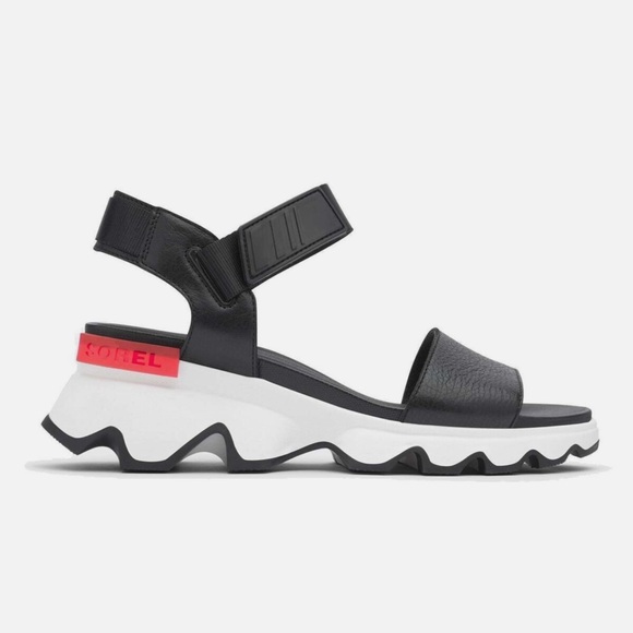 SOREL Black KINETIC Leather Rubber Wavy Platform Sandals - Picture 4 of 10